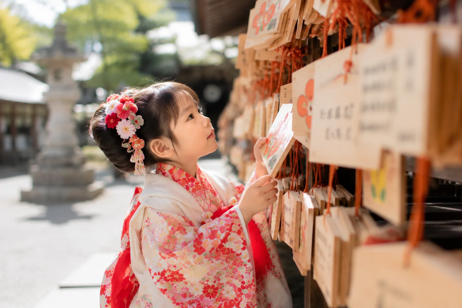 七五三の女の子が絵馬を見る参考イメージ