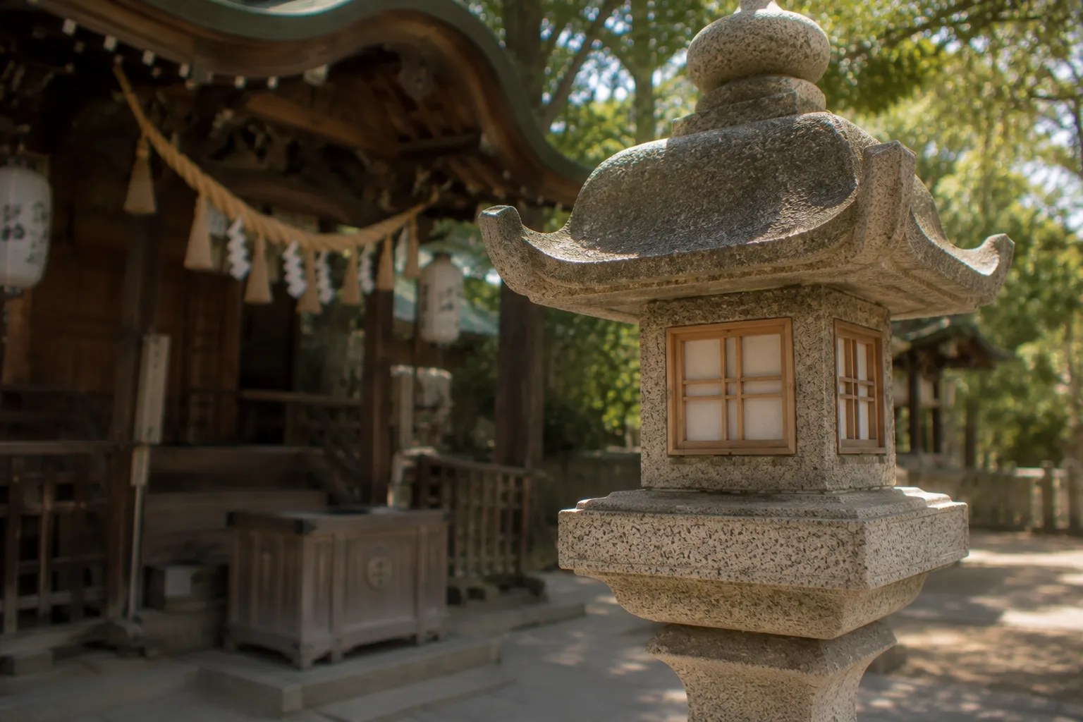 神社の石灯籠を写した七五三参拝の参考イメージ