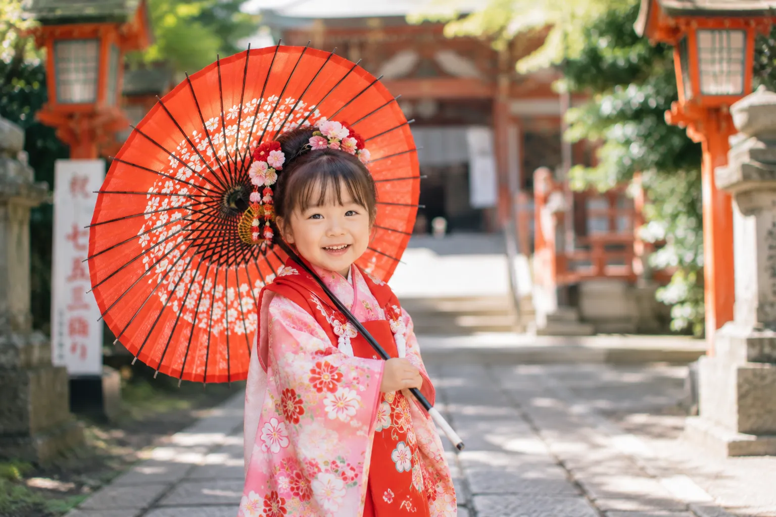 和傘を持つ七五三の女の子の参考イメージ