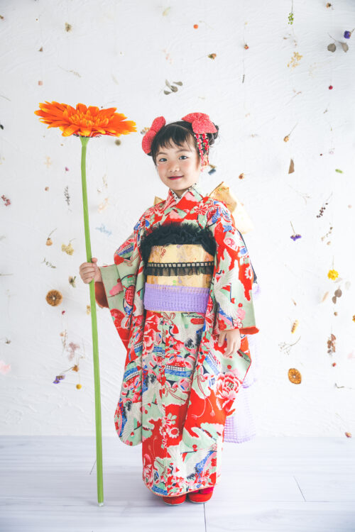 赤 アンティーク着物7歳～5歳 七五三