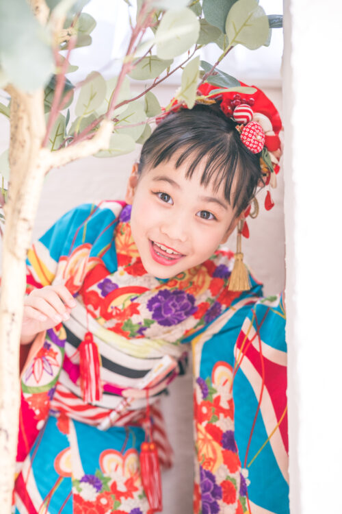 7歳七五三撮影 水色のプレミアム着物