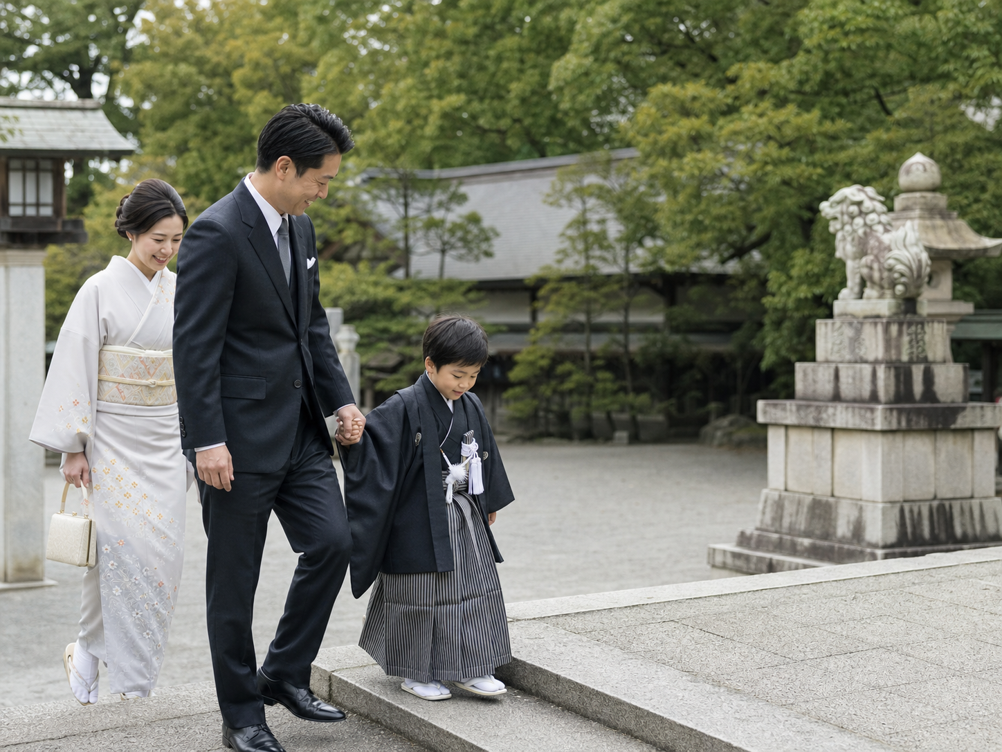 羽織袴で七五三参拝をする家族のイメージ