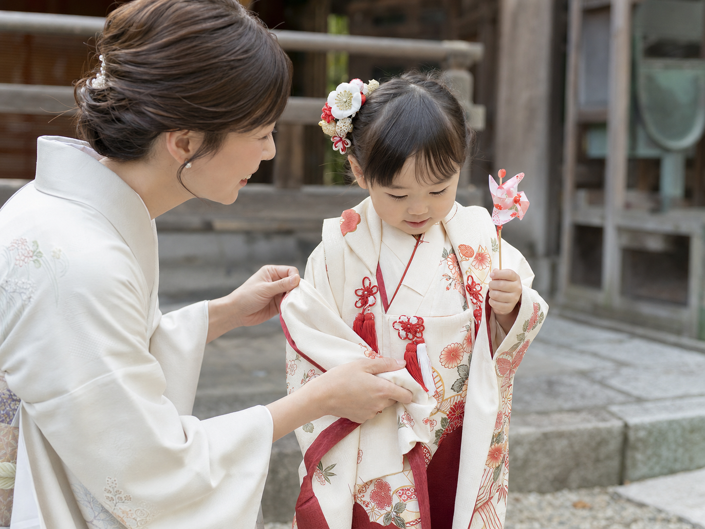 三歳の七五三支度をする親子のイメージ